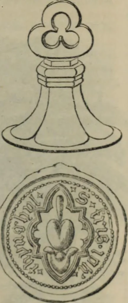 An illustration from Notes and records of the ancient religious foundations, at Youghal Co. Cork, and its vicinity, 1854, leaf 50