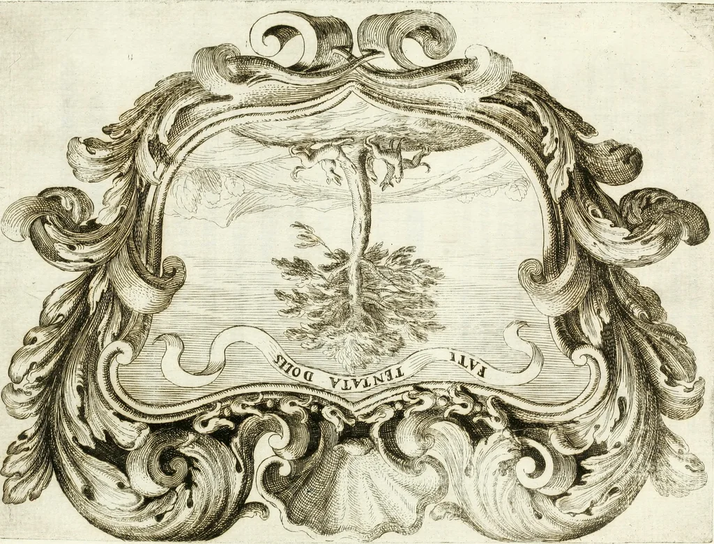 An illustration from Noticias fvnebres de las magestvosas exeqvias que hizo la felicissima Ciudad de Palermo, cabeça coronada de Sicilia en la mverte de Maria Lvysa de Borbon Nvestra Señora Reyna de las Españas de orden del excelentissimo Señor Dvqve de Vzeda, Virrey, y Capitan General deste Reyno, execvtada por el ilvstre D. Lvys Riggio, 1689, leaf 112