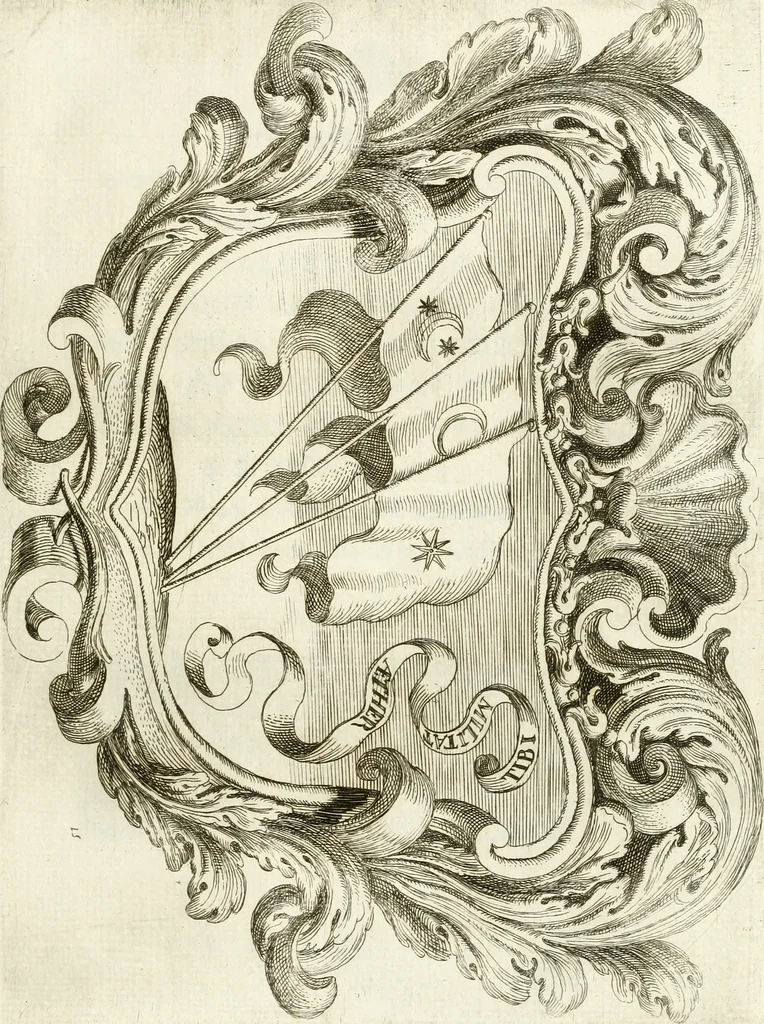 An illustration from Noticias fvnebres de las magestvosas exeqvias que hizo la felicissima Ciudad de Palermo, cabeça coronada de Sicilia en la mverte de Maria Lvysa de Borbon Nvestra Señora Reyna de las Españas de orden del excelentissimo Señor Dvqve de Vzeda, Virrey, y Capitan General deste Reyno, execvtada por el ilvstre D. Lvys Riggio, 1689, leaf 128