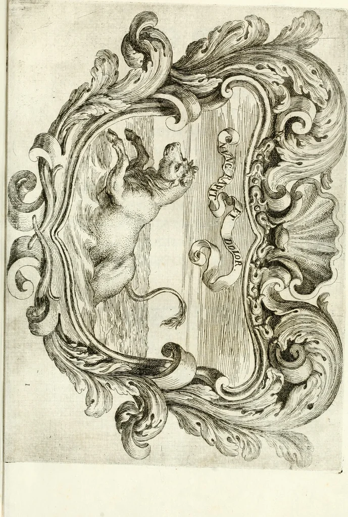 An illustration from Noticias fvnebres de las magestvosas exeqvias que hizo la felicissima Ciudad de Palermo, cabeça coronada de Sicilia en la mverte de Maria Lvysa de Borbon Nvestra Señora Reyna de las Españas de orden del excelentissimo Señor Dvqve de Vzeda, Virrey, y Capitan General deste Reyno, execvtada por el ilvstre D. Lvys Riggio, 1689, leaf 72