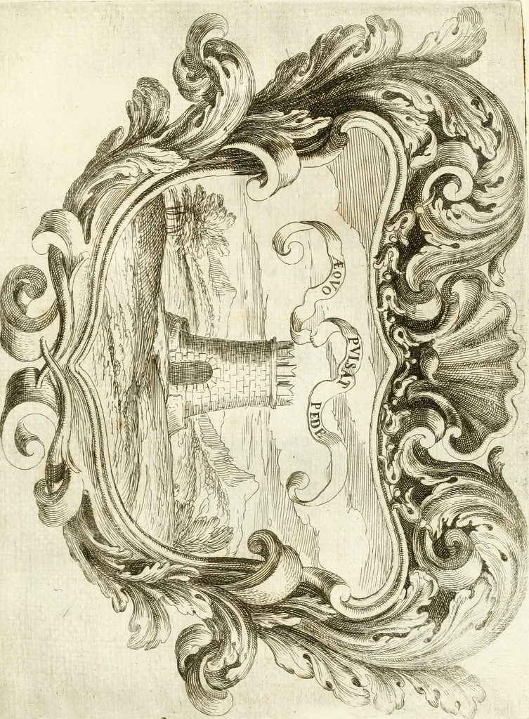 An illustration from Noticias fvnebres de las magestvosas exeqvias que hizo la felicissima Ciudad de Palermo, cabeça coronada de Sicilia en la mverte de Maria Lvysa de Borbon Nvestra Señora Reyna de las Españas de orden del excelentissimo Señor Dvqve de Vzeda, Virrey, y Capitan General deste Reyno, execvtada por el ilvstre D. Lvys Riggio, 1689, leaf 88