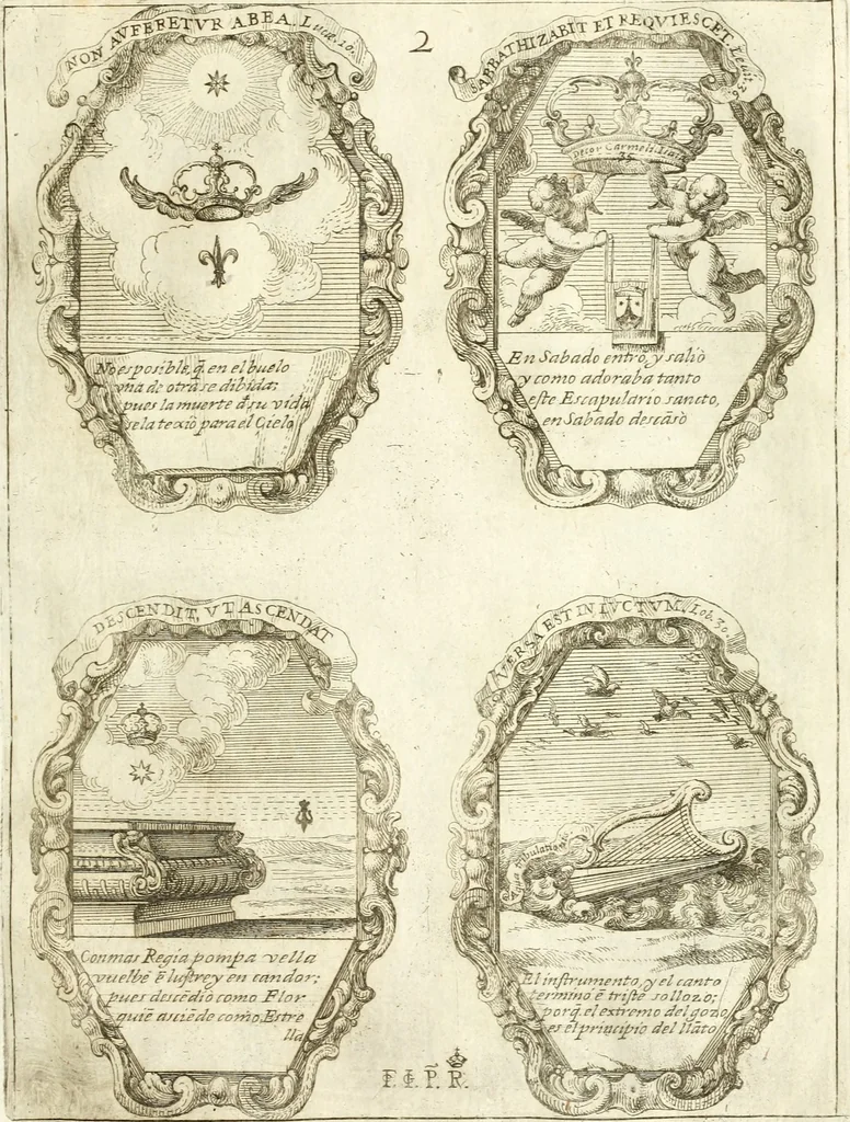 An illustration from Noticias historiales de la enfermedad, muerte, y exsequias de la esclarecida reyna de las Españas doña Maria Luisa de Orleans, Borbon Stuart y Austria, nuestra señora, dignissima consorte del rey nuestro señor Don Carlos segundo de Austria, 1690, leaf 196