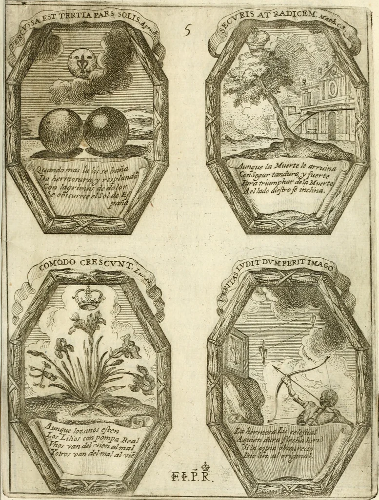 An illustration from Noticias historiales de la enfermedad, muerte, y exsequias de la esclarecida reyna de las Españas doña Maria Luisa de Orleans, Borbon Stuart y Austria, nuestra señora, dignissima consorte del rey nuestro señor Don Carlos segundo de Austria, 1690, leaf 200