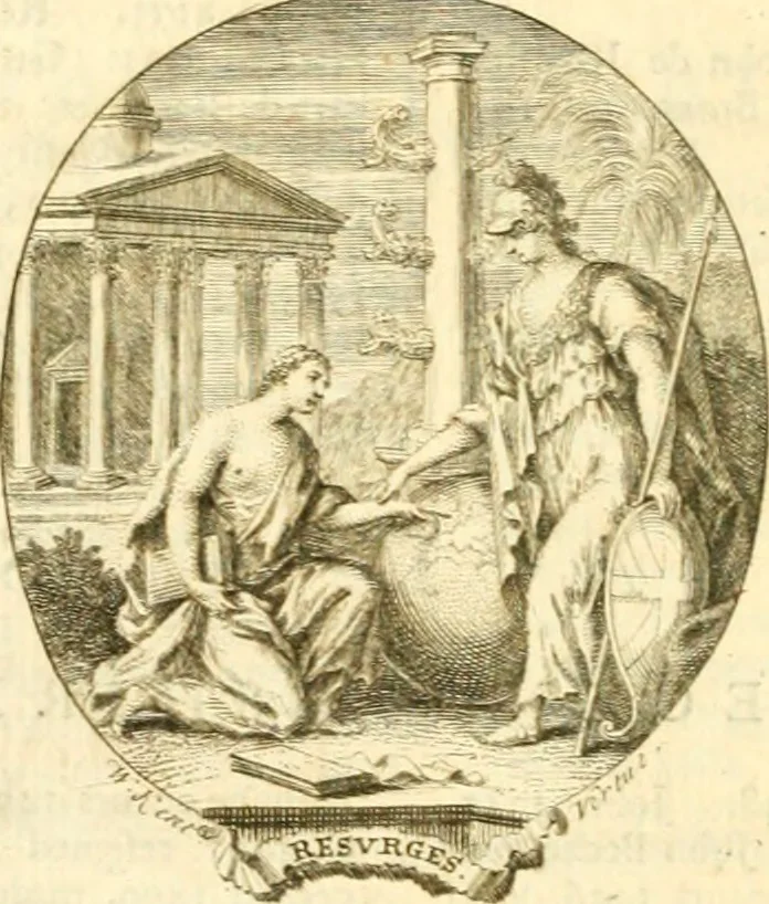An illustration from Notitia monastica: or, an account of all the abbies, priories, and houses of friers, heretofore in England and Wales; and also of all the colleges and hospitals founded before A.D. MDXL. By the Right Reverend Doctor Thomas Tanner, late Lord Bishop of St. Asaph ; published by John Tanner ... .., 1744, leaf 841