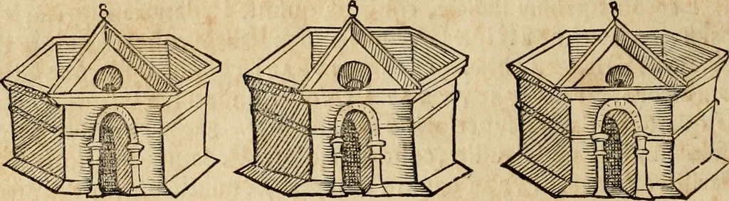 An illustration from Notitia vtraqve cvm orientis tvm occidentis vltra Arcadii Honoriiqve Cæsarvm tempora, illustre uetustatis monumentum, imò thesaurus prorsum incomparabilis : Præcedit aute D. Andreæ Alciati libellus, De magistratib. ciuilibusq; ac militaribus officijs, partim ex hac ipsa Notitia, partim aliunde desumptus : cvi succedit Descriptio urbis Romæ, quæ sub titulo Pub. Victoris circumfertur : & altera urbis Constantinopolitanæ incerto autore, nunquã antehac typis excusa, imperialium uidelicet ac primariaru sedium utriusq reipub : svbiungitur Notitiis uetustus liber De rebvs bellicis ad Theodosium Aug & filios eius Arcadium atq; Honorium, ut uidetur, scriptus incerto autore : item, ne quid de antiquo exemplari omitteretur, Disputatio Adriani Aug. & Epicteti philosophi, 1552, leaf 103