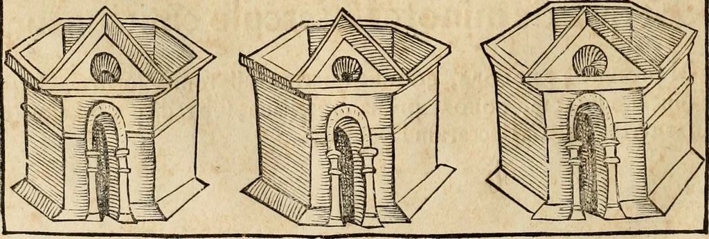 An illustration from Notitia vtraqve cvm orientis tvm occidentis vltra Arcadii Honoriiqve Cæsarvm tempora, illustre uetustatis monumentum, imò thesaurus prorsum incomparabilis : Præcedit aute D. Andreæ Alciati libellus, De magistratib. ciuilibusq; ac militaribus officijs, partim ex hac ipsa Notitia, partim aliunde desumptus : cvi succedit Descriptio urbis Romæ, quæ sub titulo Pub. Victoris circumfertur : & altera urbis Constantinopolitanæ incerto autore, nunquã antehac typis excusa, imperialium uidelicet ac primariaru sedium utriusq reipub : svbiungitur Notitiis uetustus liber De rebvs bellicis ad Theodosium Aug & filios eius Arcadium atq; Honorium, ut uidetur, scriptus incerto autore : item, ne quid de antiquo exemplari omitteretur, Disputatio Adriani Aug. & Epicteti philosophi, 1552, leaf 103