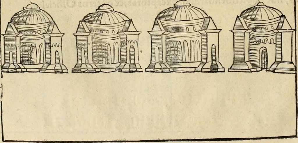 An illustration from Notitia vtraqve cvm orientis tvm occidentis vltra Arcadii Honoriiqve Cæsarvm tempora, illustre uetustatis monumentum, imò thesaurus prorsum incomparabilis : Præcedit aute D. Andreæ Alciati libellus, De magistratib. ciuilibusq; ac militaribus officijs, partim ex hac ipsa Notitia, partim aliunde desumptus : cvi succedit Descriptio urbis Romæ, quæ sub titulo Pub. Victoris circumfertur : & altera urbis Constantinopolitanæ incerto autore, nunquã antehac typis excusa, imperialium uidelicet ac primariaru sedium utriusq reipub : svbiungitur Notitiis uetustus liber De rebvs bellicis ad Theodosium Aug & filios eius Arcadium atq; Honorium, ut uidetur, scriptus incerto autore : item, ne quid de antiquo exemplari omitteretur, Disputatio Adriani Aug. & Epicteti philosophi, 1552, leaf 105