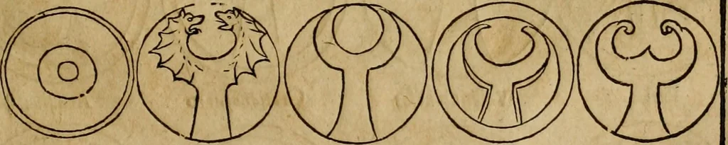 An illustration from Notitia vtraqve cvm orientis tvm occidentis vltra Arcadii Honoriiqve Cæsarvm tempora, illustre uetustatis monumentum, imò thesaurus prorsum incomparabilis : Præcedit aute D. Andreæ Alciati libellus, De magistratib. ciuilibusq; ac militaribus officijs, partim ex hac ipsa Notitia, partim aliunde desumptus : cvi succedit Descriptio urbis Romæ, quæ sub titulo Pub. Victoris circumfertur : & altera urbis Constantinopolitanæ incerto autore, nunquã antehac typis excusa, imperialium uidelicet ac primariaru sedium utriusq reipub : svbiungitur Notitiis uetustus liber De rebvs bellicis ad Theodosium Aug & filios eius Arcadium atq; Honorium, ut uidetur, scriptus incerto autore : item, ne quid de antiquo exemplari omitteretur, Disputatio Adriani Aug. & Epicteti philosophi, 1552, leaf 120