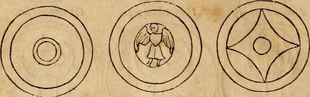 An illustration from Notitia vtraqve cvm orientis tvm occidentis vltra Arcadii Honoriiqve Cæsarvm tempora, illustre uetustatis monumentum, imò thesaurus prorsum incomparabilis : Præcedit aute D. Andreæ Alciati libellus, De magistratib. ciuilibusq; ac militaribus officijs, partim ex hac ipsa Notitia, partim aliunde desumptus : cvi succedit Descriptio urbis Romæ, quæ sub titulo Pub. Victoris circumfertur : & altera urbis Constantinopolitanæ incerto autore, nunquã antehac typis excusa, imperialium uidelicet ac primariaru sedium utriusq reipub : svbiungitur Notitiis uetustus liber De rebvs bellicis ad Theodosium Aug & filios eius Arcadium atq; Honorium, ut uidetur, scriptus incerto autore : item, ne quid de antiquo exemplari omitteretur, Disputatio Adriani Aug. & Epicteti philosophi, 1552, leaf 123