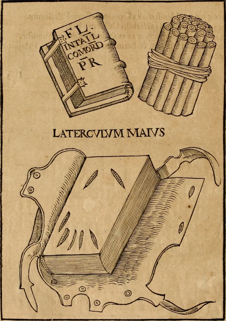 An illustration from Notitia vtraqve cvm orientis tvm occidentis vltra Arcadii Honoriiqve Cæsarvm tempora, illustre uetustatis monumentum, imò thesaurus prorsum incomparabilis : Præcedit aute D. Andreæ Alciati libellus, De magistratib. ciuilibusq; ac militaribus officijs, partim ex hac ipsa Notitia, partim aliunde desumptus : cvi succedit Descriptio urbis Romæ, quæ sub titulo Pub. Victoris circumfertur : & altera urbis Constantinopolitanæ incerto autore, nunquã antehac typis excusa, imperialium uidelicet ac primariaru sedium utriusq reipub : svbiungitur Notitiis uetustus liber De rebvs bellicis ad Theodosium Aug & filios eius Arcadium atq; Honorium, ut uidetur, scriptus incerto autore : item, ne quid de antiquo exemplari omitteretur, Disputatio Adriani Aug. & Epicteti philosophi, 1552, leaf 145