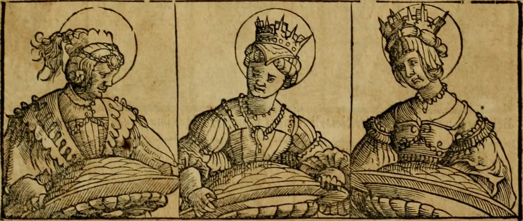An illustration from Notitia vtraqve cvm orientis tvm occidentis vltra Arcadii Honoriiqve Cæsarvm tempora, illustre uetustatis monumentum, imò thesaurus prorsum incomparabilis : Præcedit aute D. Andreæ Alciati libellus, De magistratib. ciuilibusq; ac militaribus officijs, partim ex hac ipsa Notitia, partim aliunde desumptus : cvi succedit Descriptio urbis Romæ, quæ sub titulo Pub. Victoris circumfertur : & altera urbis Constantinopolitanæ incerto autore, nunquã antehac typis excusa, imperialium uidelicet ac primariaru sedium utriusq reipub : svbiungitur Notitiis uetustus liber De rebvs bellicis ad Theodosium Aug & filios eius Arcadium atq; Honorium, ut uidetur, scriptus incerto autore : item, ne quid de antiquo exemplari omitteretur, Disputatio Adriani Aug. & Epicteti philosophi, 1552, leaf 152