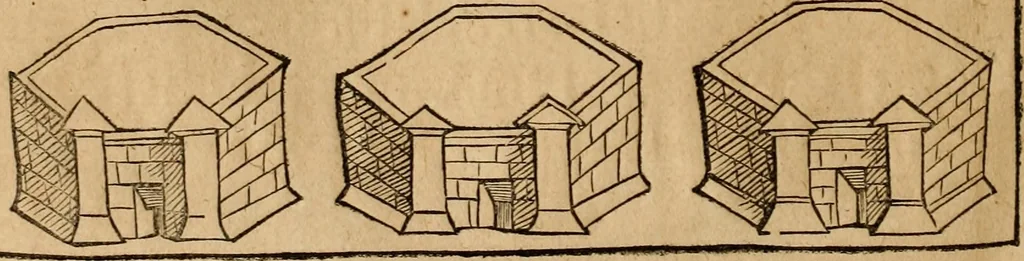 An illustration from Notitia vtraqve cvm orientis tvm occidentis vltra Arcadii Honoriiqve Cæsarvm tempora, illustre uetustatis monumentum, imò thesaurus prorsum incomparabilis : Præcedit aute D. Andreæ Alciati libellus, De magistratib. ciuilibusq; ac militaribus officijs, partim ex hac ipsa Notitia, partim aliunde desumptus : cvi succedit Descriptio urbis Romæ, quæ sub titulo Pub. Victoris circumfertur : & altera urbis Constantinopolitanæ incerto autore, nunquã antehac typis excusa, imperialium uidelicet ac primariaru sedium utriusq reipub : svbiungitur Notitiis uetustus liber De rebvs bellicis ad Theodosium Aug & filios eius Arcadium atq; Honorium, ut uidetur, scriptus incerto autore : item, ne quid de antiquo exemplari omitteretur, Disputatio Adriani Aug. & Epicteti philosophi, 1552, leaf 157