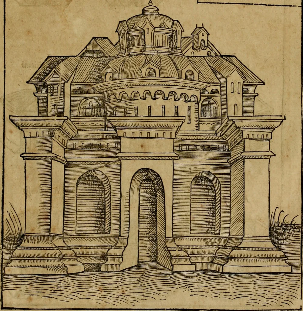 An illustration from Notitia vtraqve cvm orientis tvm occidentis vltra Arcadii Honoriiqve Cæsarvm tempora, illustre uetustatis monumentum, imò thesaurus prorsum incomparabilis : Præcedit aute D. Andreæ Alciati libellus, De magistratib. ciuilibusq; ac militaribus officijs, partim ex hac ipsa Notitia, partim aliunde desumptus : cvi succedit Descriptio urbis Romæ, quæ sub titulo Pub. Victoris circumfertur : & altera urbis Constantinopolitanæ incerto autore, nunquã antehac typis excusa, imperialium uidelicet ac primariaru sedium utriusq reipub : svbiungitur Notitiis uetustus liber De rebvs bellicis ad Theodosium Aug & filios eius Arcadium atq; Honorium, ut uidetur, scriptus incerto autore : item, ne quid de antiquo exemplari omitteretur, Disputatio Adriani Aug. & Epicteti philosophi, 1552, leaf 166
