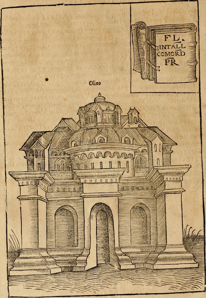 An illustration from Notitia vtraqve cvm orientis tvm occidentis vltra Arcadii Honoriiqve Cæsarvm tempora, illustre uetustatis monumentum, imò thesaurus prorsum incomparabilis : Præcedit aute D. Andreæ Alciati libellus, De magistratib. ciuilibusq; ac militaribus officijs, partim ex hac ipsa Notitia, partim aliunde desumptus : cvi succedit Descriptio urbis Romæ, quæ sub titulo Pub. Victoris circumfertur : & altera urbis Constantinopolitanæ incerto autore, nunquã antehac typis excusa, imperialium uidelicet ac primariaru sedium utriusq reipub : svbiungitur Notitiis uetustus liber De rebvs bellicis ad Theodosium Aug & filios eius Arcadium atq; Honorium, ut uidetur, scriptus incerto autore : item, ne quid de antiquo exemplari omitteretur, Disputatio Adriani Aug. & Epicteti philosophi, 1552, leaf 179