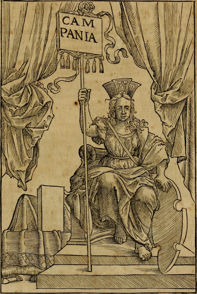 An illustration from Notitia vtraqve cvm orientis tvm occidentis vltra Arcadii Honoriiqve Cæsarvm tempora, illustre uetustatis monumentum, imò thesaurus prorsum incomparabilis : Præcedit aute D. Andreæ Alciati libellus, De magistratib. ciuilibusq; ac militaribus officijs, partim ex hac ipsa Notitia, partim aliunde desumptus : cvi succedit Descriptio urbis Romæ, quæ sub titulo Pub. Victoris circumfertur : & altera urbis Constantinopolitanæ incerto autore, nunquã antehac typis excusa, imperialium uidelicet ac primariaru sedium utriusq reipub : svbiungitur Notitiis uetustus liber De rebvs bellicis ad Theodosium Aug & filios eius Arcadium atq; Honorium, ut uidetur, scriptus incerto autore : item, ne quid de antiquo exemplari omitteretur, Disputatio Adriani Aug. & Epicteti philosophi, 1552, leaf 190