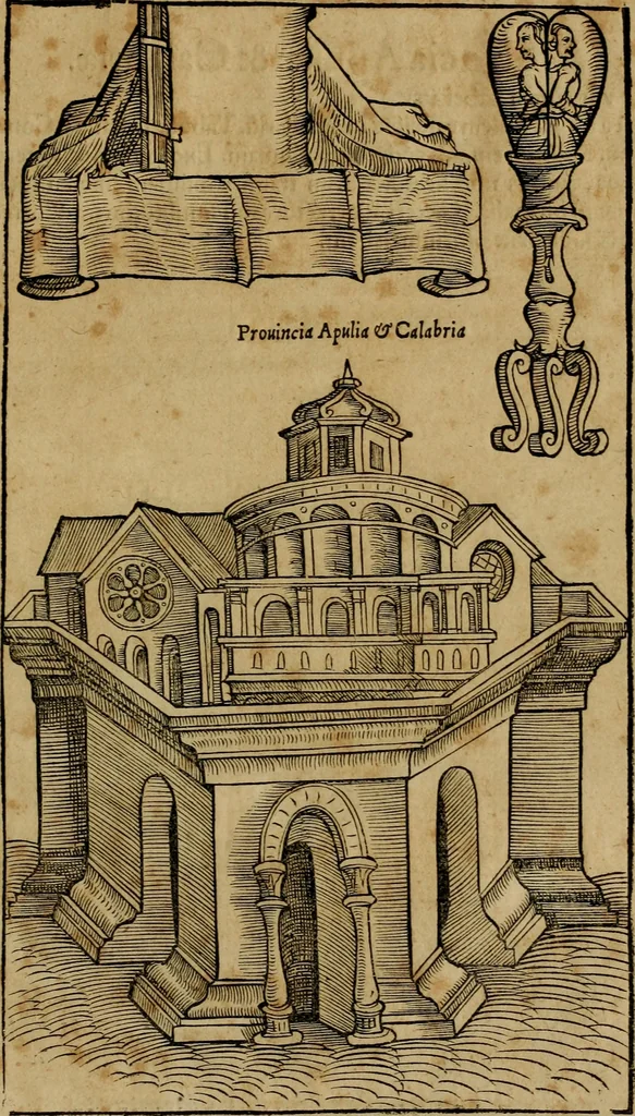 An illustration from Notitia vtraqve cvm orientis tvm occidentis vltra Arcadii Honoriiqve Cæsarvm tempora, illustre uetustatis monumentum, imò thesaurus prorsum incomparabilis : Præcedit aute D. Andreæ Alciati libellus, De magistratib. ciuilibusq; ac militaribus officijs, partim ex hac ipsa Notitia, partim aliunde desumptus : cvi succedit Descriptio urbis Romæ, quæ sub titulo Pub. Victoris circumfertur : & altera urbis Constantinopolitanæ incerto autore, nunquã antehac typis excusa, imperialium uidelicet ac primariaru sedium utriusq reipub : svbiungitur Notitiis uetustus liber De rebvs bellicis ad Theodosium Aug & filios eius Arcadium atq; Honorium, ut uidetur, scriptus incerto autore : item, ne quid de antiquo exemplari omitteretur, Disputatio Adriani Aug. & Epicteti philosophi, 1552, leaf 192