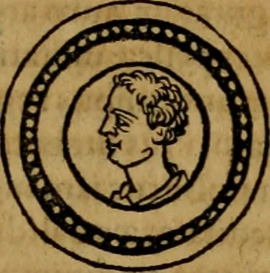 An illustration from Notitia vtraqve cvm orientis tvm occidentis vltra Arcadii Honoriiqve Cæsarvm tempora, illustre uetustatis monumentum, imò thesaurus prorsum incomparabilis : Præcedit aute D. Andreæ Alciati libellus, De magistratib. ciuilibusq; ac militaribus officijs, partim ex hac ipsa Notitia, partim aliunde desumptus : cvi succedit Descriptio urbis Romæ, quæ sub titulo Pub. Victoris circumfertur : & altera urbis Constantinopolitanæ incerto autore, nunquã antehac typis excusa, imperialium uidelicet ac primariaru sedium utriusq reipub : svbiungitur Notitiis uetustus liber De rebvs bellicis ad Theodosium Aug & filios eius Arcadium atq; Honorium, ut uidetur, scriptus incerto autore : item, ne quid de antiquo exemplari omitteretur, Disputatio Adriani Aug. & Epicteti philosophi, 1552, leaf 198