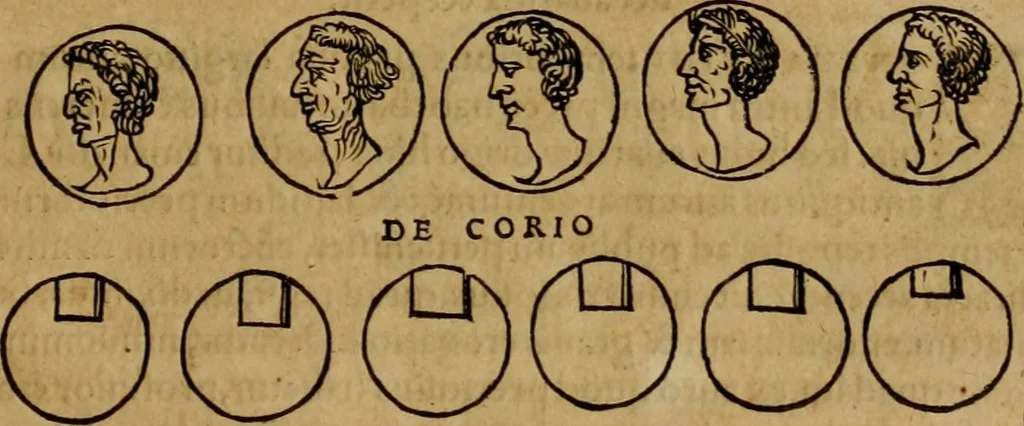 An illustration from Notitia vtraqve cvm orientis tvm occidentis vltra Arcadii Honoriiqve Cæsarvm tempora, illustre uetustatis monumentum, imò thesaurus prorsum incomparabilis : Præcedit aute D. Andreæ Alciati libellus, De magistratib. ciuilibusq; ac militaribus officijs, partim ex hac ipsa Notitia, partim aliunde desumptus : cvi succedit Descriptio urbis Romæ, quæ sub titulo Pub. Victoris circumfertur : & altera urbis Constantinopolitanæ incerto autore, nunquã antehac typis excusa, imperialium uidelicet ac primariaru sedium utriusq reipub : svbiungitur Notitiis uetustus liber De rebvs bellicis ad Theodosium Aug & filios eius Arcadium atq; Honorium, ut uidetur, scriptus incerto autore : item, ne quid de antiquo exemplari omitteretur, Disputatio Adriani Aug. & Epicteti philosophi, 1552, leaf 198