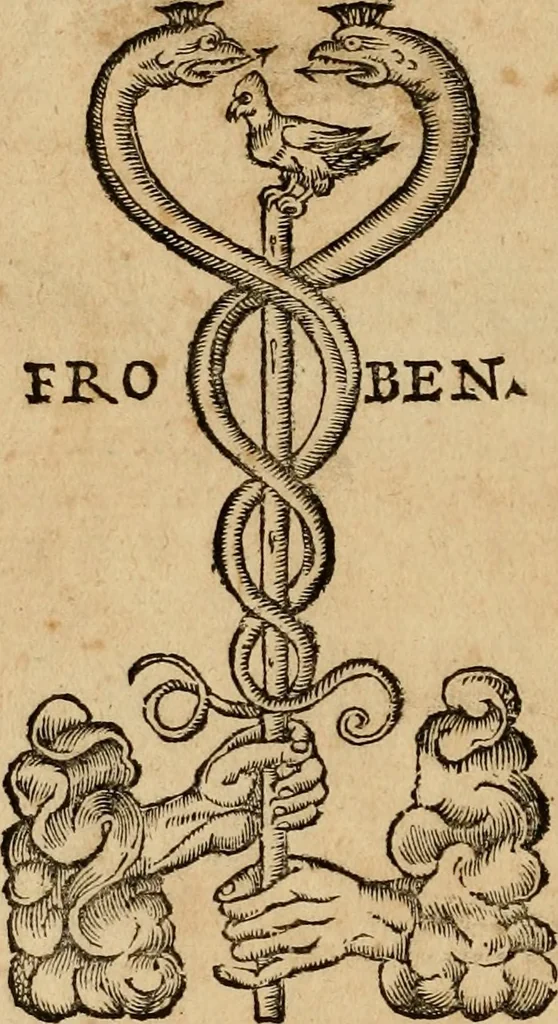 An illustration from Notitia vtraqve cvm orientis tvm occidentis vltra Arcadii Honoriiqve Cæsarvm tempora, illustre uetustatis monumentum, imò thesaurus prorsum incomparabilis : Præcedit aute D. Andreæ Alciati libellus, De magistratib. ciuilibusq; ac militaribus officijs, partim ex hac ipsa Notitia, partim aliunde desumptus : cvi succedit Descriptio urbis Romæ, quæ sub titulo Pub. Victoris circumfertur : & altera urbis Constantinopolitanæ incerto autore, nunquã antehac typis excusa, imperialium uidelicet ac primariaru sedium utriusq reipub : svbiungitur Notitiis uetustus liber De rebvs bellicis ad Theodosium Aug & filios eius Arcadium atq; Honorium, ut uidetur, scriptus incerto autore : item, ne quid de antiquo exemplari omitteretur, Disputatio Adriani Aug. & Epicteti philosophi, 1552, leaf 219