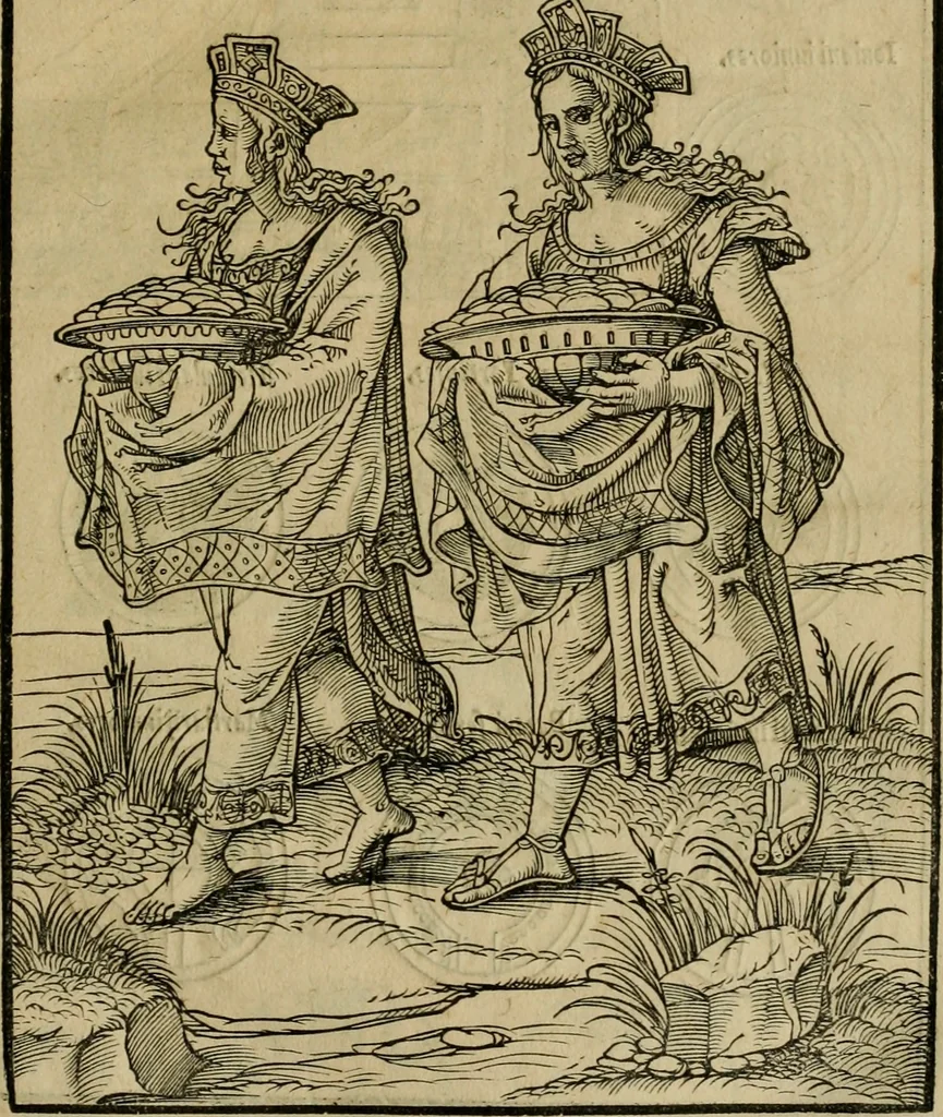 An illustration from Notitia vtraqve cvm orientis tvm occidentis vltra Arcadii Honoriiqve Cæsarvm tempora, illustre uetustatis monumentum, imò thesaurus prorsum incomparabilis : Præcedit aute D. Andreæ Alciati libellus, De magistratib. ciuilibusq; ac militaribus officijs, partim ex hac ipsa Notitia, partim aliunde desumptus : cvi succedit Descriptio urbis Romæ, quæ sub titulo Pub. Victoris circumfertur : & altera urbis Constantinopolitanæ incerto autore, nunquã antehac typis excusa, imperialium uidelicet ac primariaru sedium utriusq reipub : svbiungitur Notitiis uetustus liber De rebvs bellicis ad Theodosium Aug & filios eius Arcadium atq; Honorium, ut uidetur, scriptus incerto autore : item, ne quid de antiquo exemplari omitteretur, Disputatio Adriani Aug. & Epicteti philosophi, 1552, leaf 34