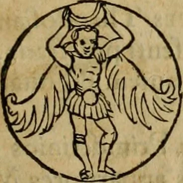 An illustration from Notitia vtraqve cvm orientis tvm occidentis vltra Arcadii Honoriiqve Cæsarvm tempora, illustre uetustatis monumentum, imò thesaurus prorsum incomparabilis : Præcedit aute D. Andreæ Alciati libellus, De magistratib. ciuilibusq; ac militaribus officijs, partim ex hac ipsa Notitia, partim aliunde desumptus : cvi succedit Descriptio urbis Romæ, quæ sub titulo Pub. Victoris circumfertur : & altera urbis Constantinopolitanæ incerto autore, nunquã antehac typis excusa, imperialium uidelicet ac primariaru sedium utriusq reipub : svbiungitur Notitiis uetustus liber De rebvs bellicis ad Theodosium Aug & filios eius Arcadium atq; Honorium, ut uidetur, scriptus incerto autore : item, ne quid de antiquo exemplari omitteretur, Disputatio Adriani Aug. & Epicteti philosophi, 1552, leaf 36
