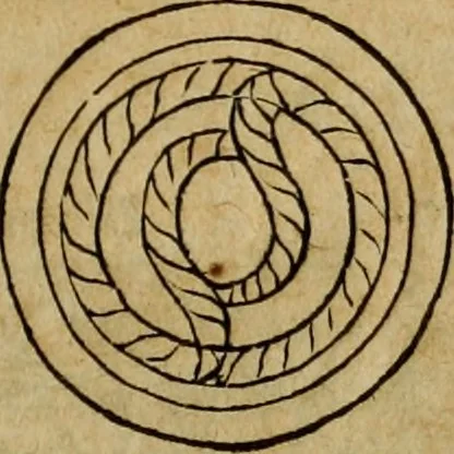 An illustration from Notitia vtraqve cvm orientis tvm occidentis vltra Arcadii Honoriiqve Cæsarvm tempora, illustre uetustatis monumentum, imò thesaurus prorsum incomparabilis : Præcedit aute D. Andreæ Alciati libellus, De magistratib. ciuilibusq; ac militaribus officijs, partim ex hac ipsa Notitia, partim aliunde desumptus : cvi succedit Descriptio urbis Romæ, quæ sub titulo Pub. Victoris circumfertur : & altera urbis Constantinopolitanæ incerto autore, nunquã antehac typis excusa, imperialium uidelicet ac primariaru sedium utriusq reipub : svbiungitur Notitiis uetustus liber De rebvs bellicis ad Theodosium Aug & filios eius Arcadium atq; Honorium, ut uidetur, scriptus incerto autore : item, ne quid de antiquo exemplari omitteretur, Disputatio Adriani Aug. & Epicteti philosophi, 1552, leaf 38