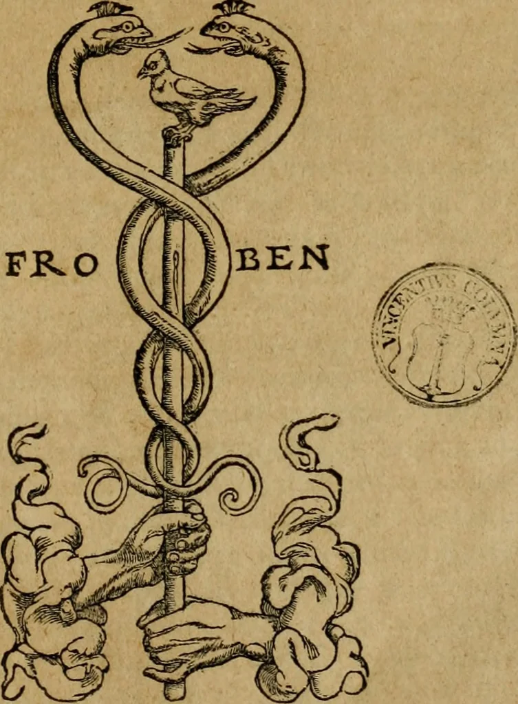 An illustration from Notitia vtraqve cvm orientis tvm occidentis vltra Arcadii Honoriiqve Cæsarvm tempora, illustre uetustatis monumentum, imò thesaurus prorsum incomparabilis : Præcedit aute D. Andreæ Alciati libellus, De magistratib. ciuilibusq; ac militaribus officijs, partim ex hac ipsa Notitia, partim aliunde desumptus : cvi succedit Descriptio urbis Romæ, quæ sub titulo Pub. Victoris circumfertur : & altera urbis Constantinopolitanæ incerto autore, nunquã antehac typis excusa, imperialium uidelicet ac primariaru sedium utriusq reipub : svbiungitur Notitiis uetustus liber De rebvs bellicis ad Theodosium Aug & filios eius Arcadium atq; Honorium, ut uidetur, scriptus incerto autore : item, ne quid de antiquo exemplari omitteretur, Disputatio Adriani Aug. & Epicteti philosophi, 1552, leaf 4