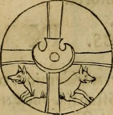 An illustration from Notitia vtraqve cvm orientis tvm occidentis vltra Arcadii Honoriiqve Cæsarvm tempora, illustre uetustatis monumentum, imò thesaurus prorsum incomparabilis : Præcedit aute D. Andreæ Alciati libellus, De magistratib. ciuilibusq; ac militaribus officijs, partim ex hac ipsa Notitia, partim aliunde desumptus : cvi succedit Descriptio urbis Romæ, quæ sub titulo Pub. Victoris circumfertur : & altera urbis Constantinopolitanæ incerto autore, nunquã antehac typis excusa, imperialium uidelicet ac primariaru sedium utriusq reipub : svbiungitur Notitiis uetustus liber De rebvs bellicis ad Theodosium Aug & filios eius Arcadium atq; Honorium, ut uidetur, scriptus incerto autore : item, ne quid de antiquo exemplari omitteretur, Disputatio Adriani Aug. & Epicteti philosophi, 1552, leaf 42