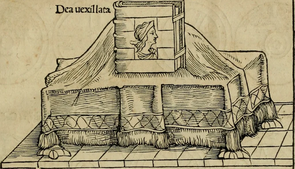 An illustration from Notitia vtraqve cvm orientis tvm occidentis vltra Arcadii Honoriiqve Cæsarvm tempora, illustre uetustatis monumentum, imò thesaurus prorsum incomparabilis : Præcedit aute D. Andreæ Alciati libellus, De magistratib. ciuilibusq; ac militaribus officijs, partim ex hac ipsa Notitia, partim aliunde desumptus : cvi succedit Descriptio urbis Romæ, quæ sub titulo Pub. Victoris circumfertur : & altera urbis Constantinopolitanæ incerto autore, nunquã antehac typis excusa, imperialium uidelicet ac primariaru sedium utriusq reipub : svbiungitur Notitiis uetustus liber De rebvs bellicis ad Theodosium Aug & filios eius Arcadium atq; Honorium, ut uidetur, scriptus incerto autore : item, ne quid de antiquo exemplari omitteretur, Disputatio Adriani Aug. & Epicteti philosophi, 1552, leaf 44