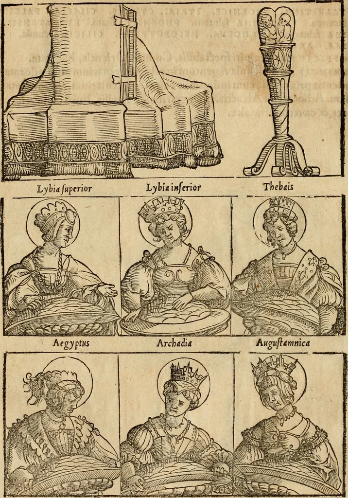 An illustration from Notitia vtraqve cvm orientis tvm occidentis vltra Arcadii Honoriiqve Cæsarvm tempora, illustre uetustatis monumentum, imò thesaurus prorsum incomparabilis : Præcedit aute D. Andreæ Alciati libellus, De magistratib. ciuilibusq; ac militaribus officijs, partim ex hac ipsa Notitia, partim aliunde desumptus : cvi succedit Descriptio urbis Romæ, quæ sub titulo Pub. Victoris circumfertur : & altera urbis Constantinopolitanæ incerto autore, nunquã antehac typis excusa, imperialium uidelicet ac primariaru sedium utriusq reipub : svbiungitur Notitiis uetustus liber De rebvs bellicis ad Theodosium Aug & filios eius Arcadium atq; Honorium, ut uidetur, scriptus incerto autore : item, ne quid de antiquo exemplari omitteretur, Disputatio Adriani Aug. & Epicteti philosophi, 1552, leaf 71