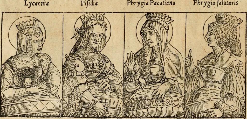 An illustration from Notitia vtraqve cvm orientis tvm occidentis vltra Arcadii Honoriiqve Cæsarvm tempora, illustre uetustatis monumentum, imò thesaurus prorsum incomparabilis : Præcedit aute D. Andreæ Alciati libellus, De magistratib. ciuilibusq; ac militaribus officijs, partim ex hac ipsa Notitia, partim aliunde desumptus : cvi succedit Descriptio urbis Romæ, quæ sub titulo Pub. Victoris circumfertur : & altera urbis Constantinopolitanæ incerto autore, nunquã antehac typis excusa, imperialium uidelicet ac primariaru sedium utriusq reipub : svbiungitur Notitiis uetustus liber De rebvs bellicis ad Theodosium Aug & filios eius Arcadium atq; Honorium, ut uidetur, scriptus incerto autore : item, ne quid de antiquo exemplari omitteretur, Disputatio Adriani Aug. & Epicteti philosophi, 1552, leaf 73