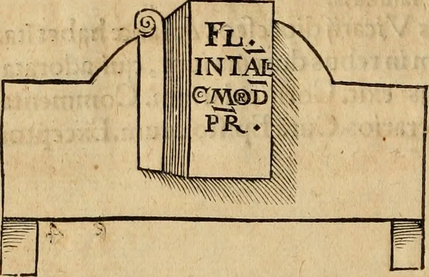 An illustration from Notitia vtraqve cvm orientis tvm occidentis vltra Arcadii Honoriiqve Cæsarvm tempora, illustre uetustatis monumentum, imò thesaurus prorsum incomparabilis : Præcedit aute D. Andreæ Alciati libellus, De magistratib. ciuilibusq; ac militaribus officijs, partim ex hac ipsa Notitia, partim aliunde desumptus : cvi succedit Descriptio urbis Romæ, quæ sub titulo Pub. Victoris circumfertur : & altera urbis Constantinopolitanæ incerto autore, nunquã antehac typis excusa, imperialium uidelicet ac primariaru sedium utriusq reipub : svbiungitur Notitiis uetustus liber De rebvs bellicis ad Theodosium Aug & filios eius Arcadium atq; Honorium, ut uidetur, scriptus incerto autore : item, ne quid de antiquo exemplari omitteretur, Disputatio Adriani Aug. & Epicteti philosophi, 1552, leaf 75