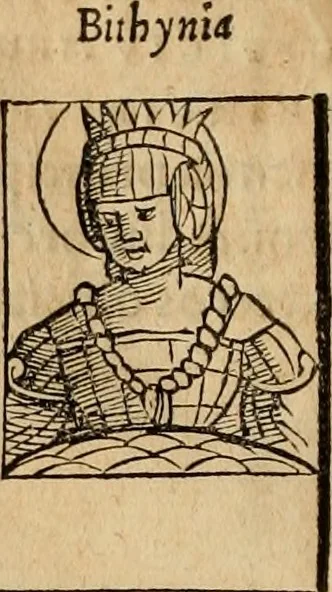 An illustration from Notitia vtraqve cvm orientis tvm occidentis vltra Arcadii Honoriiqve Cæsarvm tempora, illustre uetustatis monumentum, imò thesaurus prorsum incomparabilis : Præcedit aute D. Andreæ Alciati libellus, De magistratib. ciuilibusq; ac militaribus officijs, partim ex hac ipsa Notitia, partim aliunde desumptus : cvi succedit Descriptio urbis Romæ, quæ sub titulo Pub. Victoris circumfertur : & altera urbis Constantinopolitanæ incerto autore, nunquã antehac typis excusa, imperialium uidelicet ac primariaru sedium utriusq reipub : svbiungitur Notitiis uetustus liber De rebvs bellicis ad Theodosium Aug & filios eius Arcadium atq; Honorium, ut uidetur, scriptus incerto autore : item, ne quid de antiquo exemplari omitteretur, Disputatio Adriani Aug. & Epicteti philosophi, 1552, leaf 75