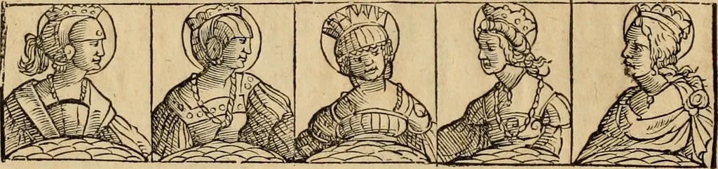 An illustration from Notitia vtraqve cvm orientis tvm occidentis vltra Arcadii Honoriiqve Cæsarvm tempora, illustre uetustatis monumentum, imò thesaurus prorsum incomparabilis : Præcedit aute D. Andreæ Alciati libellus, De magistratib. ciuilibusq; ac militaribus officijs, partim ex hac ipsa Notitia, partim aliunde desumptus : cvi succedit Descriptio urbis Romæ, quæ sub titulo Pub. Victoris circumfertur : & altera urbis Constantinopolitanæ incerto autore, nunquã antehac typis excusa, imperialium uidelicet ac primariaru sedium utriusq reipub : svbiungitur Notitiis uetustus liber De rebvs bellicis ad Theodosium Aug & filios eius Arcadium atq; Honorium, ut uidetur, scriptus incerto autore : item, ne quid de antiquo exemplari omitteretur, Disputatio Adriani Aug. & Epicteti philosophi, 1552, leaf 75