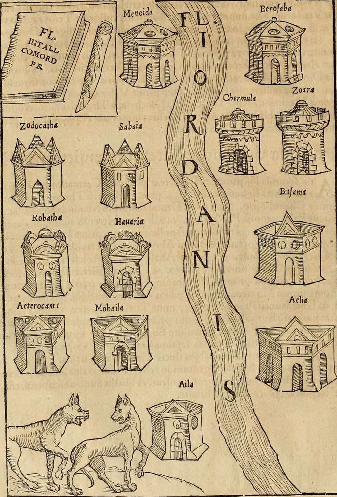 An illustration from Notitia vtraqve cvm orientis tvm occidentis vltra Arcadii Honoriiqve Cæsarvm tempora, illustre uetustatis monumentum, imò thesaurus prorsum incomparabilis : Præcedit aute D. Andreæ Alciati libellus, De magistratib. ciuilibusq; ac militaribus officijs, partim ex hac ipsa Notitia, partim aliunde desumptus : cvi succedit Descriptio urbis Romæ, quæ sub titulo Pub. Victoris circumfertur : & altera urbis Constantinopolitanæ incerto autore, nunquã antehac typis excusa, imperialium uidelicet ac primariaru sedium utriusq reipub : svbiungitur Notitiis uetustus liber De rebvs bellicis ad Theodosium Aug & filios eius Arcadium atq; Honorium, ut uidetur, scriptus incerto autore : item, ne quid de antiquo exemplari omitteretur, Disputatio Adriani Aug. & Epicteti philosophi, 1552, leaf 85