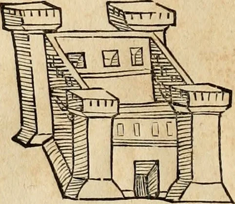 An illustration from Notitia vtraqve cvm orientis tvm occidentis vltra Arcadii Honoriiqve Cæsarvm tempora, illustre uetustatis monumentum, imò thesaurus prorsum incomparabilis : Præcedit aute D. Andreæ Alciati libellus, De magistratib. ciuilibusq; ac militaribus officijs, partim ex hac ipsa Notitia, partim aliunde desumptus : cvi succedit Descriptio urbis Romæ, quæ sub titulo Pub. Victoris circumfertur : & altera urbis Constantinopolitanæ incerto autore, nunquã antehac typis excusa, imperialium uidelicet ac primariaru sedium utriusq reipub : svbiungitur Notitiis uetustus liber De rebvs bellicis ad Theodosium Aug & filios eius Arcadium atq; Honorium, ut uidetur, scriptus incerto autore : item, ne quid de antiquo exemplari omitteretur, Disputatio Adriani Aug. & Epicteti philosophi, 1552, leaf 93