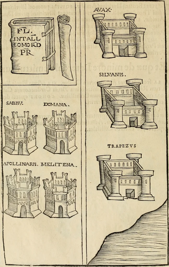 An illustration from Notitia vtraqve cvm orientis tvm occidentis vltra Arcadii Honoriiqve Cæsarvm tempora, illustre uetustatis monumentum, imò thesaurus prorsum incomparabilis : Præcedit aute D. Andreæ Alciati libellus, De magistratib. ciuilibusq; ac militaribus officijs, partim ex hac ipsa Notitia, partim aliunde desumptus : cvi succedit Descriptio urbis Romæ, quæ sub titulo Pub. Victoris circumfertur : & altera urbis Constantinopolitanæ incerto autore, nunquã antehac typis excusa, imperialium uidelicet ac primariaru sedium utriusq reipub : svbiungitur Notitiis uetustus liber De rebvs bellicis ad Theodosium Aug & filios eius Arcadium atq; Honorium, ut uidetur, scriptus incerto autore : item, ne quid de antiquo exemplari omitteretur, Disputatio Adriani Aug. & Epicteti philosophi, 1552, leaf 97