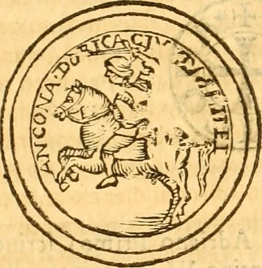 An illustration from Notitie historiche della citta d'Ancona : gia termine dell' antico regno d'Italia con diuersi auuenimenti nella Marca Anconitana, & in detto regno accaduti, 1675, leaf 542