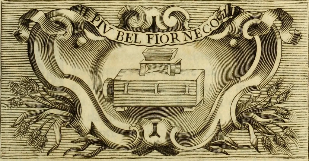 An illustration from Notizie de' professori del disegno da Cimabve in qva, per le quali si dimostra come, e per chi le bell'arti di pittura, scultura, e architettura lasciata la rozzezza delle maniere greca, e gottica, si siano in questi secoli ridotte all' antica loro perfezione, 1681, leaf 6