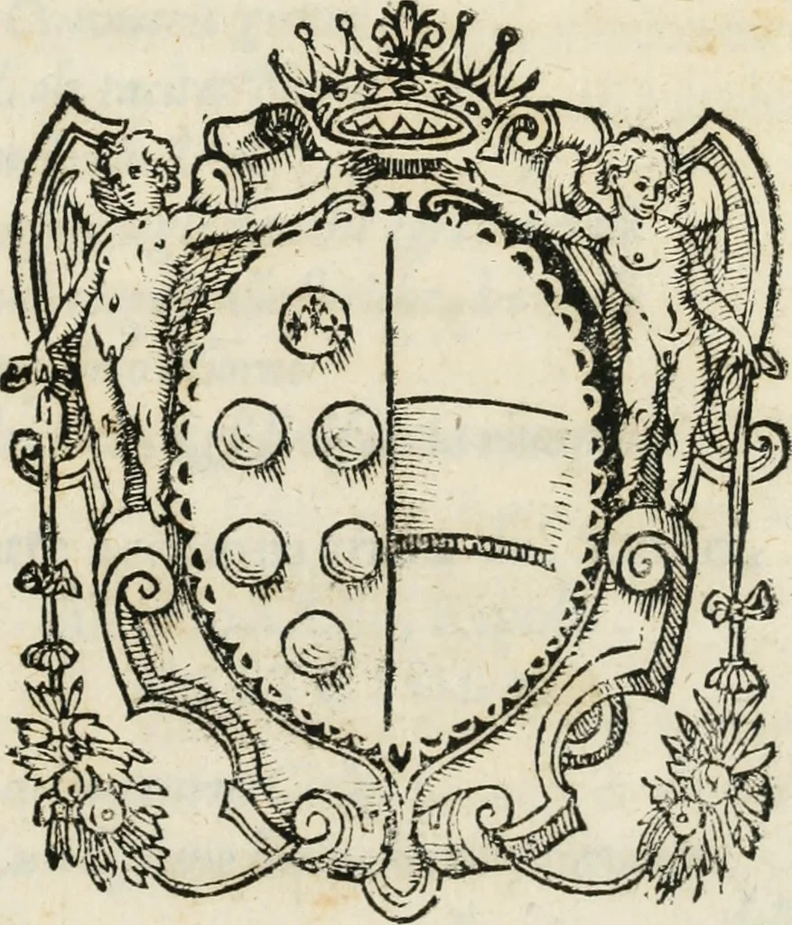 An illustration from Notte d'amore del s. Francesco Cini : rappresentata tra danze nelle nozze del sereniss. d. Cosimo de Medici, principe di Toscana e della serenissima arcidvchessa Maria Maddalena d'Avstria : in Firenze, l'anno MDCVIII, 1608, leaf 2