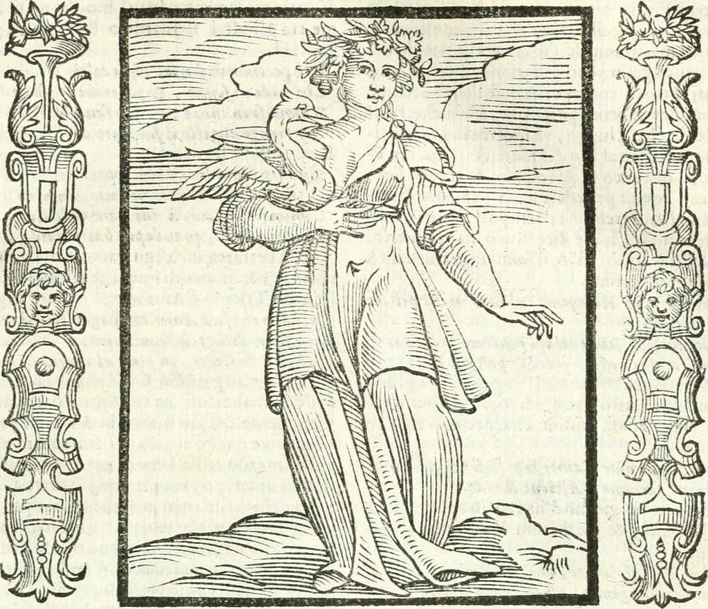 An illustration from Noua iconologia di Cesare Ripa perugino, caualier de SS. Mauritio & Lazzaro. Nella quale si descriuono diuerse imagini di virtù, vitij, affetti, passioni humane, arti, discipline, humori, elementi, corpi celesti, prouincie d'Italia, fiumi, tutte le parti del mondo, ed'altre infinite materie. Opera vtile ad oratori, predicatori, poeti, pittori, scultori, disegnatori, e ad'ogni studioso. Per inuentar concetti, emblemi, ed imprese, per diuisare qualsiuoglia apparato nuttiale, funerale, trionfale. Per rappresentar poemi drammatici, e per figurare co'suoi propij simboli ciò, che puo cadere in pensiero humano. Ampliata vltimamente dallo stesso auttore di trecento imagini, e arricchita di molti discorsi pieni di varia eruditione; con nuoui intagli, & con molti indici copiosi, 1618, leaf 104