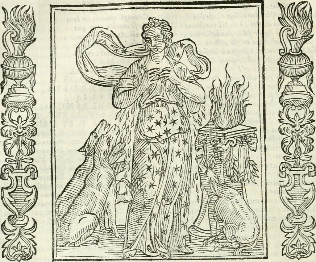 An illustration from Noua iconologia di Cesare Ripa perugino, caualier de SS. Mauritio & Lazzaro. Nella quale si descriuono diuerse imagini di virtù, vitij, affetti, passioni humane, arti, discipline, humori, elementi, corpi celesti, prouincie d'Italia, fiumi, tutte le parti del mondo, ed'altre infinite materie. Opera vtile ad oratori, predicatori, poeti, pittori, scultori, disegnatori, e ad'ogni studioso. Per inuentar concetti, emblemi, ed imprese, per diuisare qualsiuoglia apparato nuttiale, funerale, trionfale. Per rappresentar poemi drammatici, e per figurare co'suoi propij simboli ciò, che puo cadere in pensiero humano. Ampliata vltimamente dallo stesso auttore di trecento imagini, e arricchita di molti discorsi pieni di varia eruditione; con nuoui intagli, & con molti indici copiosi, 1618, leaf 107
