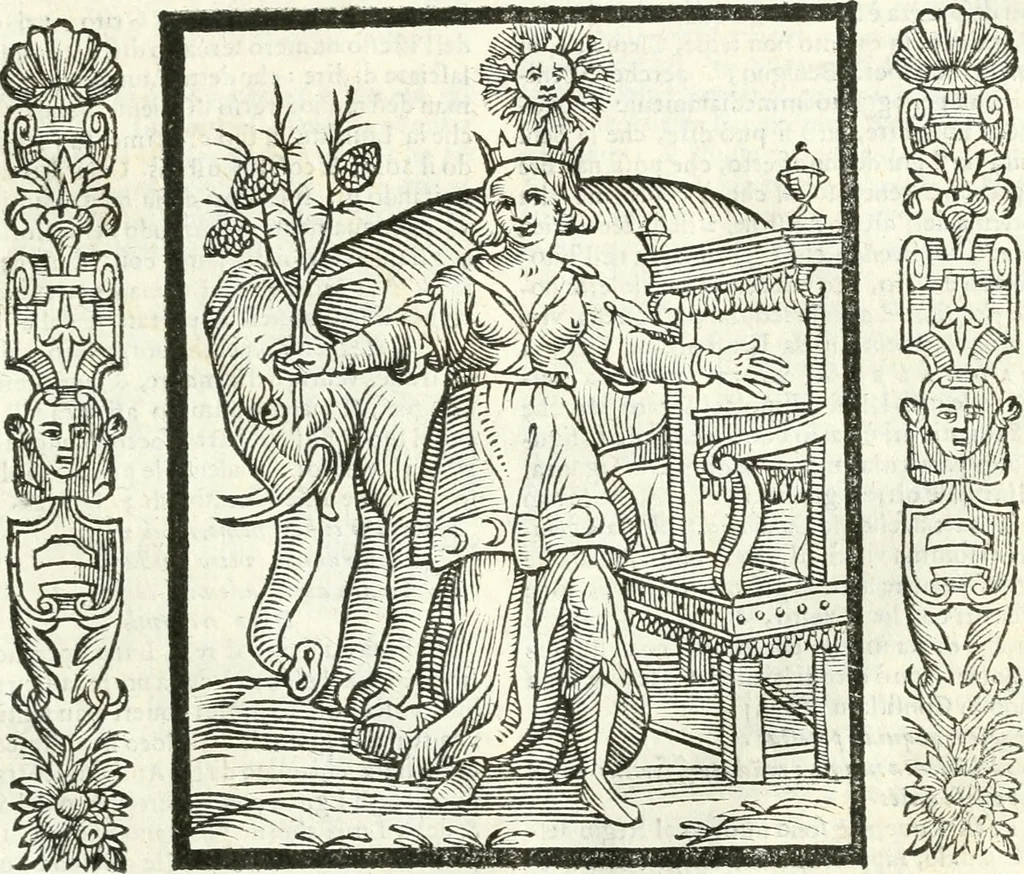 An illustration from Noua iconologia di Cesare Ripa perugino, caualier de SS. Mauritio & Lazzaro. Nella quale si descriuono diuerse imagini di virtù, vitij, affetti, passioni humane, arti, discipline, humori, elementi, corpi celesti, prouincie d'Italia, fiumi, tutte le parti del mondo, ed'altre infinite materie. Opera vtile ad oratori, predicatori, poeti, pittori, scultori, disegnatori, e ad'ogni studioso. Per inuentar concetti, emblemi, ed imprese, per diuisare qualsiuoglia apparato nuttiale, funerale, trionfale. Per rappresentar poemi drammatici, e per figurare co'suoi propij simboli ciò, che puo cadere in pensiero humano. Ampliata vltimamente dallo stesso auttore di trecento imagini, e arricchita di molti discorsi pieni di varia eruditione; con nuoui intagli, & con molti indici copiosi, 1618, leaf 108