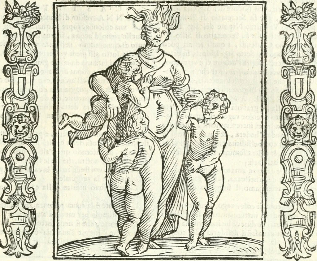 An illustration from Noua iconologia di Cesare Ripa perugino, caualier de SS. Mauritio & Lazzaro. Nella quale si descriuono diuerse imagini di virtù, vitij, affetti, passioni humane, arti, discipline, humori, elementi, corpi celesti, prouincie d'Italia, fiumi, tutte le parti del mondo, ed'altre infinite materie. Opera vtile ad oratori, predicatori, poeti, pittori, scultori, disegnatori, e ad'ogni studioso. Per inuentar concetti, emblemi, ed imprese, per diuisare qualsiuoglia apparato nuttiale, funerale, trionfale. Per rappresentar poemi drammatici, e per figurare co'suoi propij simboli ciò, che puo cadere in pensiero humano. Ampliata vltimamente dallo stesso auttore di trecento imagini, e arricchita di molti discorsi pieni di varia eruditione; con nuoui intagli, & con molti indici copiosi, 1618, leaf 126
