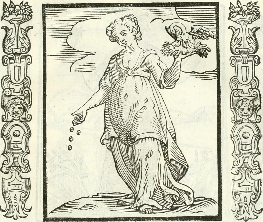An illustration from Noua iconologia di Cesare Ripa perugino, caualier de SS. Mauritio & Lazzaro. Nella quale si descriuono diuerse imagini di virtù, vitij, affetti, passioni humane, arti, discipline, humori, elementi, corpi celesti, prouincie d'Italia, fiumi, tutte le parti del mondo, ed'altre infinite materie. Opera vtile ad oratori, predicatori, poeti, pittori, scultori, disegnatori, e ad'ogni studioso. Per inuentar concetti, emblemi, ed imprese, per diuisare qualsiuoglia apparato nuttiale, funerale, trionfale. Per rappresentar poemi drammatici, e per figurare co'suoi propij simboli ciò, che puo cadere in pensiero humano. Ampliata vltimamente dallo stesso auttore di trecento imagini, e arricchita di molti discorsi pieni di varia eruditione; con nuoui intagli, & con molti indici copiosi, 1618, leaf 138