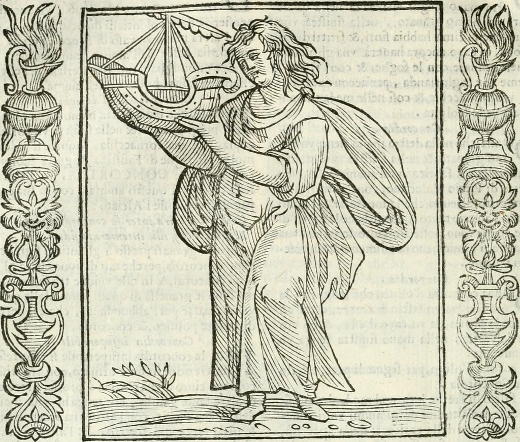 An illustration from Noua iconologia di Cesare Ripa perugino, caualier de SS. Mauritio & Lazzaro. Nella quale si descriuono diuerse imagini di virtù, vitij, affetti, passioni humane, arti, discipline, humori, elementi, corpi celesti, prouincie d'Italia, fiumi, tutte le parti del mondo, ed'altre infinite materie. Opera vtile ad oratori, predicatori, poeti, pittori, scultori, disegnatori, e ad'ogni studioso. Per inuentar concetti, emblemi, ed imprese, per diuisare qualsiuoglia apparato nuttiale, funerale, trionfale. Per rappresentar poemi drammatici, e per figurare co'suoi propij simboli ciò, che puo cadere in pensiero humano. Ampliata vltimamente dallo stesso auttore di trecento imagini, e arricchita di molti discorsi pieni di varia eruditione; con nuoui intagli, & con molti indici copiosi, 1618, leaf 147