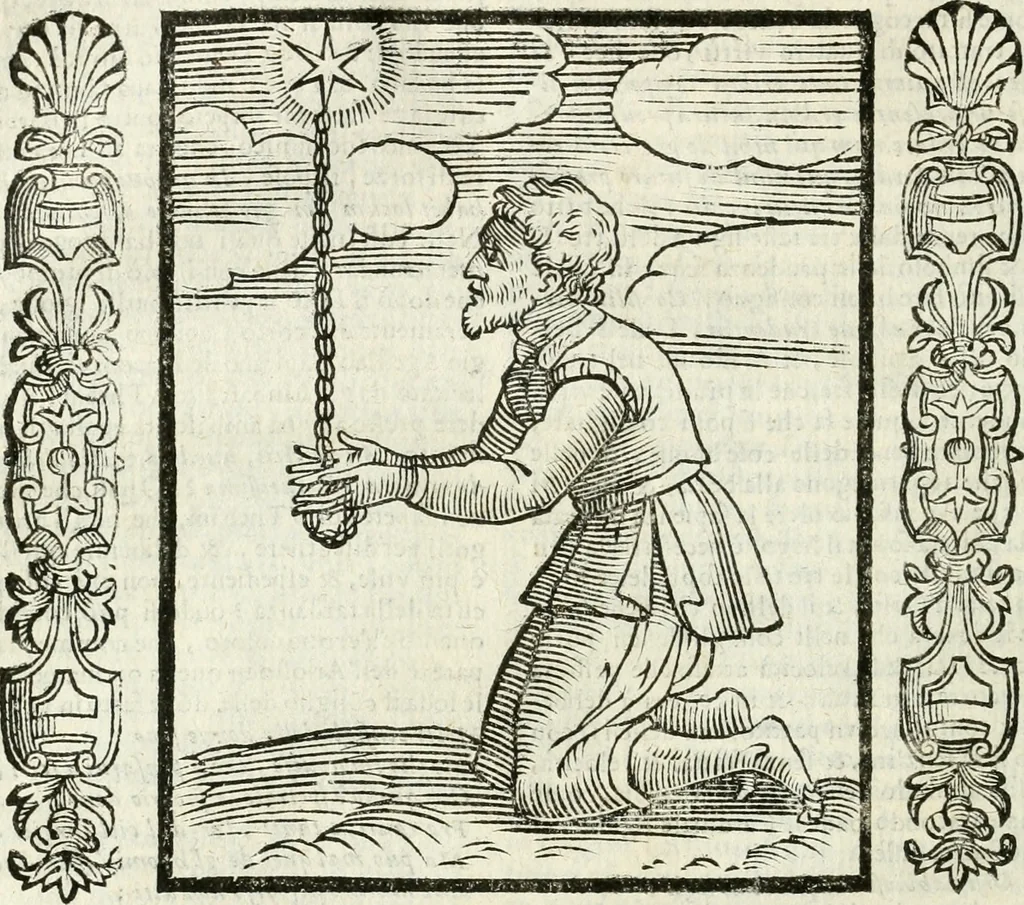 An illustration from Noua iconologia di Cesare Ripa perugino, caualier de SS. Mauritio & Lazzaro. Nella quale si descriuono diuerse imagini di virtù, vitij, affetti, passioni humane, arti, discipline, humori, elementi, corpi celesti, prouincie d'Italia, fiumi, tutte le parti del mondo, ed'altre infinite materie. Opera vtile ad oratori, predicatori, poeti, pittori, scultori, disegnatori, e ad'ogni studioso. Per inuentar concetti, emblemi, ed imprese, per diuisare qualsiuoglia apparato nuttiale, funerale, trionfale. Per rappresentar poemi drammatici, e per figurare co'suoi propij simboli ciò, che puo cadere in pensiero humano. Ampliata vltimamente dallo stesso auttore di trecento imagini, e arricchita di molti discorsi pieni di varia eruditione; con nuoui intagli, & con molti indici copiosi, 1618, leaf 155