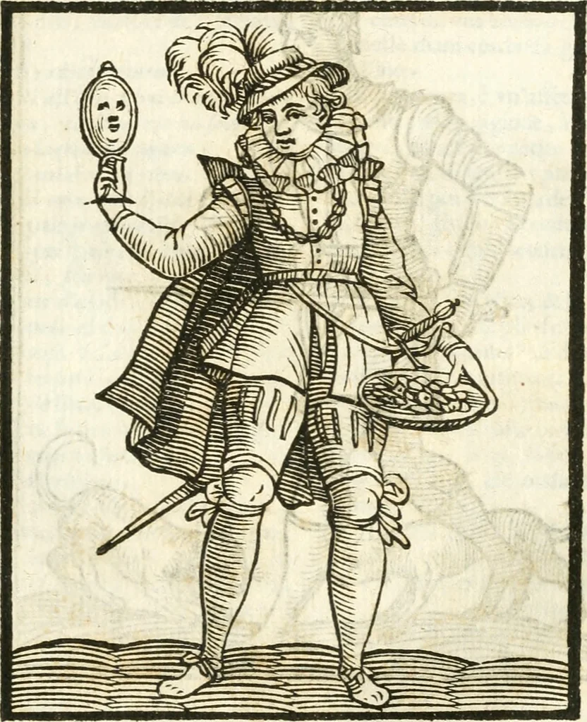 An illustration from Noua iconologia di Cesare Ripa perugino, caualier de SS. Mauritio & Lazzaro. Nella quale si descriuono diuerse imagini di virtù, vitij, affetti, passioni humane, arti, discipline, humori, elementi, corpi celesti, prouincie d'Italia, fiumi, tutte le parti del mondo, ed'altre infinite materie. Opera vtile ad oratori, predicatori, poeti, pittori, scultori, disegnatori, e ad'ogni studioso. Per inuentar concetti, emblemi, ed imprese, per diuisare qualsiuoglia apparato nuttiale, funerale, trionfale. Per rappresentar poemi drammatici, e per figurare co'suoi propij simboli ciò, che puo cadere in pensiero humano. Ampliata vltimamente dallo stesso auttore di trecento imagini, e arricchita di molti discorsi pieni di varia eruditione; con nuoui intagli, & con molti indici copiosi, 1618, leaf 158