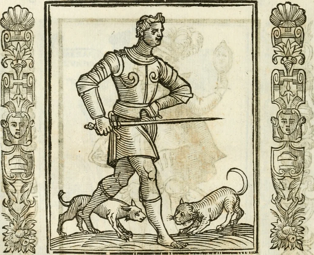 An illustration from Noua iconologia di Cesare Ripa perugino, caualier de SS. Mauritio & Lazzaro. Nella quale si descriuono diuerse imagini di virtù, vitij, affetti, passioni humane, arti, discipline, humori, elementi, corpi celesti, prouincie d'Italia, fiumi, tutte le parti del mondo, ed'altre infinite materie. Opera vtile ad oratori, predicatori, poeti, pittori, scultori, disegnatori, e ad'ogni studioso. Per inuentar concetti, emblemi, ed imprese, per diuisare qualsiuoglia apparato nuttiale, funerale, trionfale. Per rappresentar poemi drammatici, e per figurare co'suoi propij simboli ciò, che puo cadere in pensiero humano. Ampliata vltimamente dallo stesso auttore di trecento imagini, e arricchita di molti discorsi pieni di varia eruditione; con nuoui intagli, & con molti indici copiosi, 1618, leaf 159