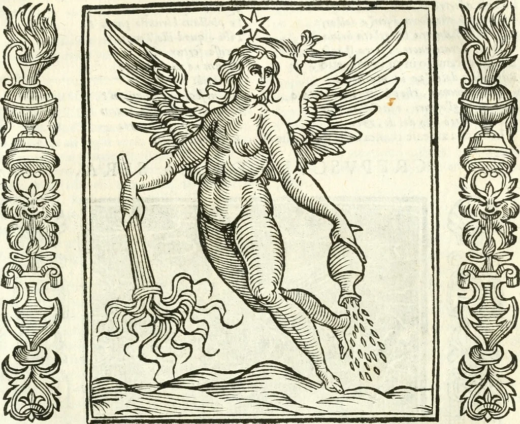 An illustration from Noua iconologia di Cesare Ripa perugino, caualier de SS. Mauritio & Lazzaro. Nella quale si descriuono diuerse imagini di virtù, vitij, affetti, passioni humane, arti, discipline, humori, elementi, corpi celesti, prouincie d'Italia, fiumi, tutte le parti del mondo, ed'altre infinite materie. Opera vtile ad oratori, predicatori, poeti, pittori, scultori, disegnatori, e ad'ogni studioso. Per inuentar concetti, emblemi, ed imprese, per diuisare qualsiuoglia apparato nuttiale, funerale, trionfale. Per rappresentar poemi drammatici, e per figurare co'suoi propij simboli ciò, che puo cadere in pensiero humano. Ampliata vltimamente dallo stesso auttore di trecento imagini, e arricchita di molti discorsi pieni di varia eruditione; con nuoui intagli, & con molti indici copiosi, 1618, leaf 164